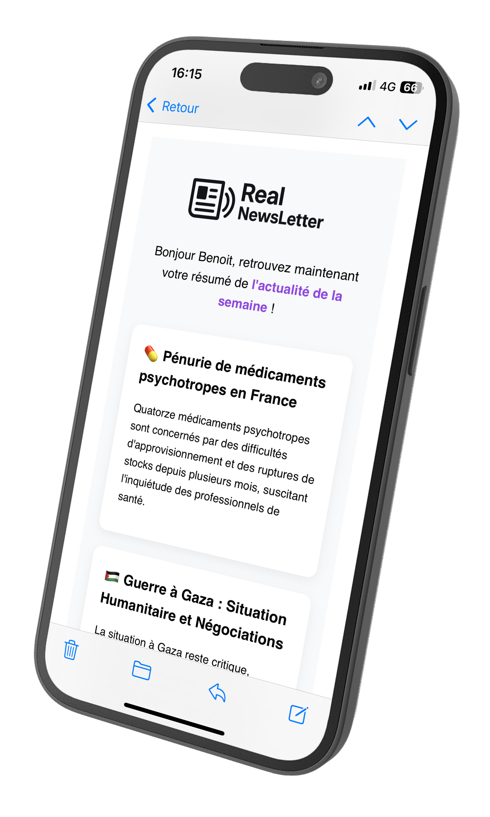 Aperçu email newsletter d'actualité simple, courte et rapide